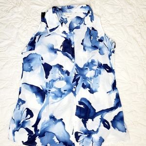 Coldwater Creek Blue Floral Print Tunic Top